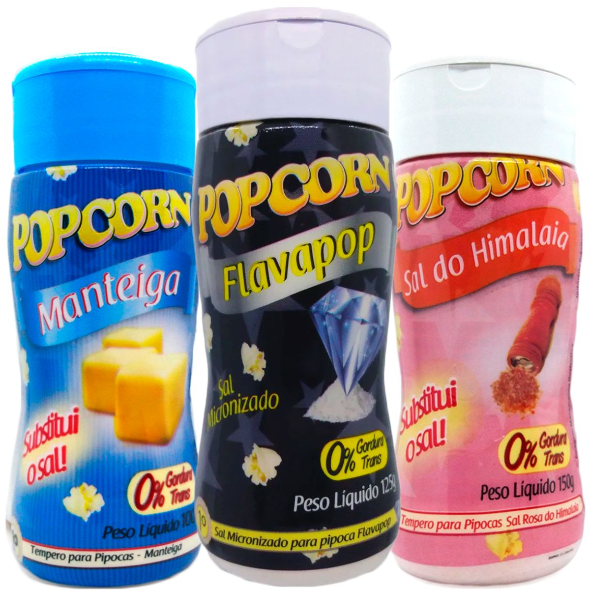 Combo 3 Temperos Para Pipoca Popcorn Sabores Manteiga, Sal do Himalaia e Flavapop Manteiga
