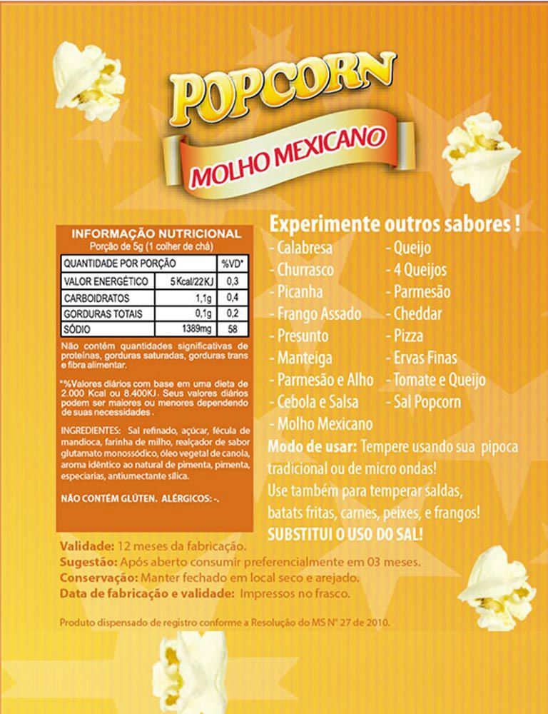 Combo 3 Temperos Para Pipoca Popcorn Sabores - Parmesão e Alho, Presunto e Molho Mexicano
