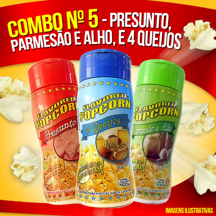 Combo Popcorn nº 5 - 04 Queijos, Presunto, Parmesão e Alho