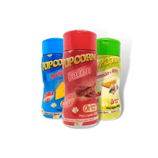 Combo Popcorn - 03 Sabores - Bacon, Queijo e Parmesão e Alho