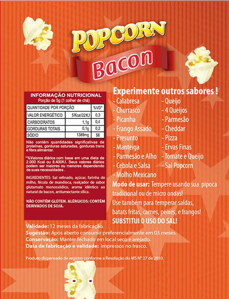 Combo 3 Temperos Para Pipoca Popcorn Sabores - Calabresa, Pizza e Bacon