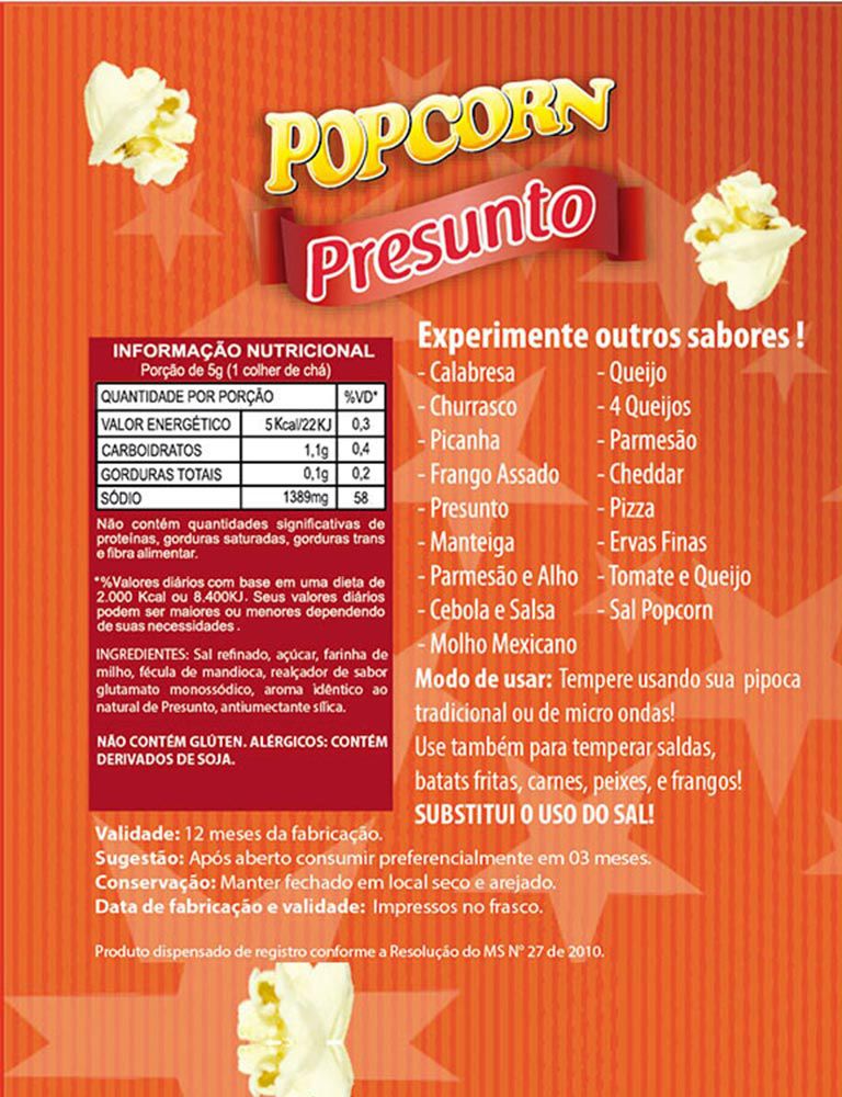Combo Tempero Para Pipoca Popcorn 3 Sabores - 4 Queijos, Parmesão e Alho e Presunto