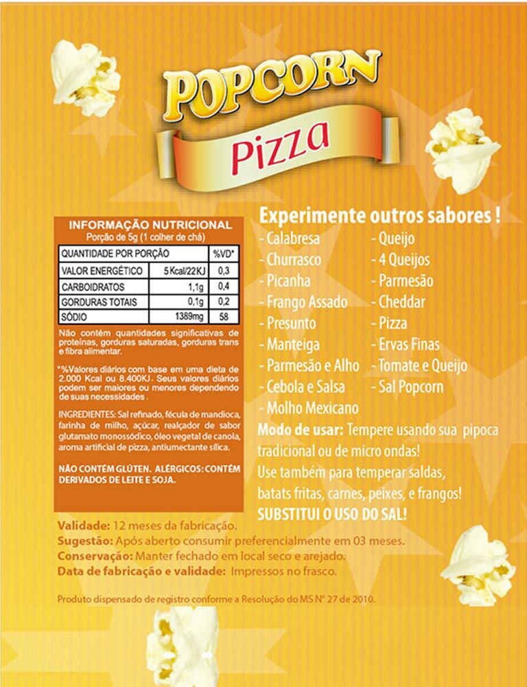 Combo Tempero Para Pipoca Popcorn 3 Sabores - Pizza, Queijo e Parmesão e Alho