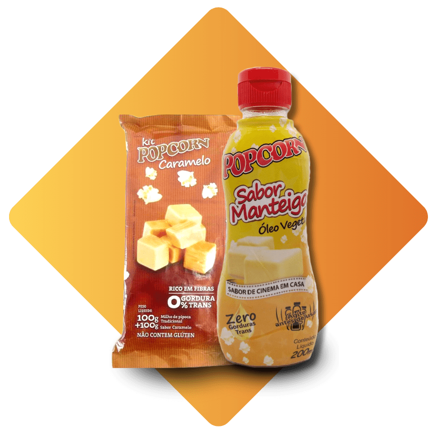 Kit Pipoca Tradicional + Cobertura de Caramelo + Óleo Popcorn Sabor Manteiga