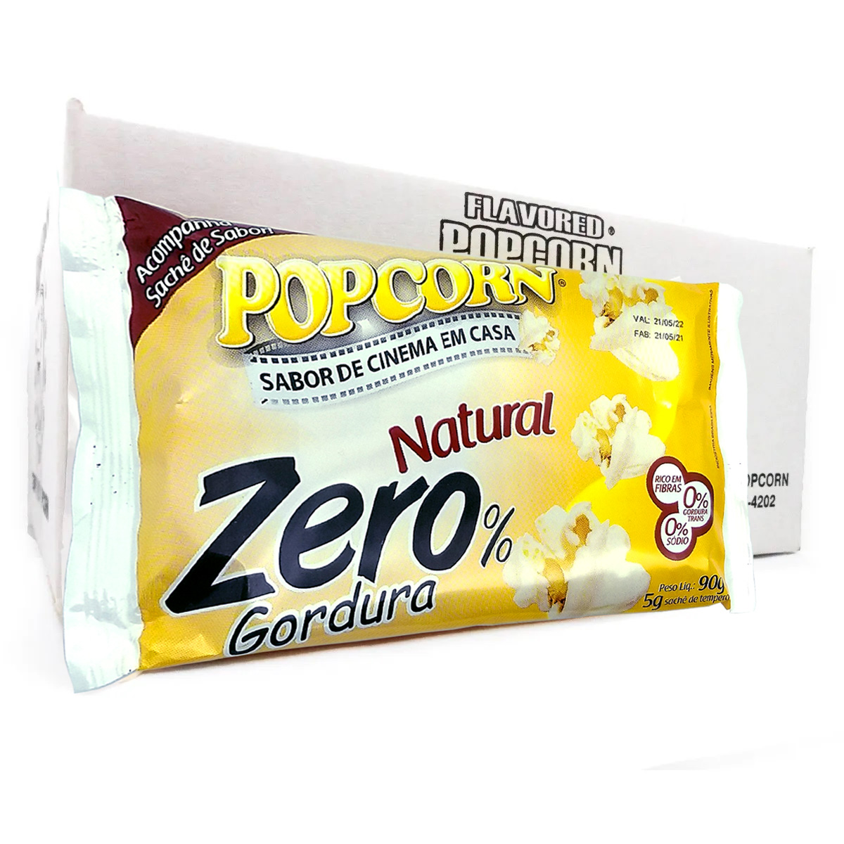 Pipoca Microondas Zero % gordura c/ sachê de sabor - Caixa 06 1 Bags ou 16 Bags.
