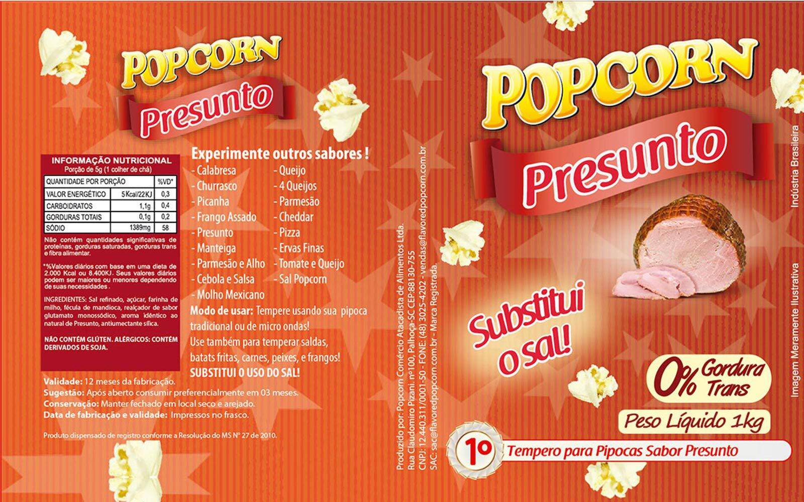 Tempero Pipoca Popcorn - Sabor Presunto - 1kg
