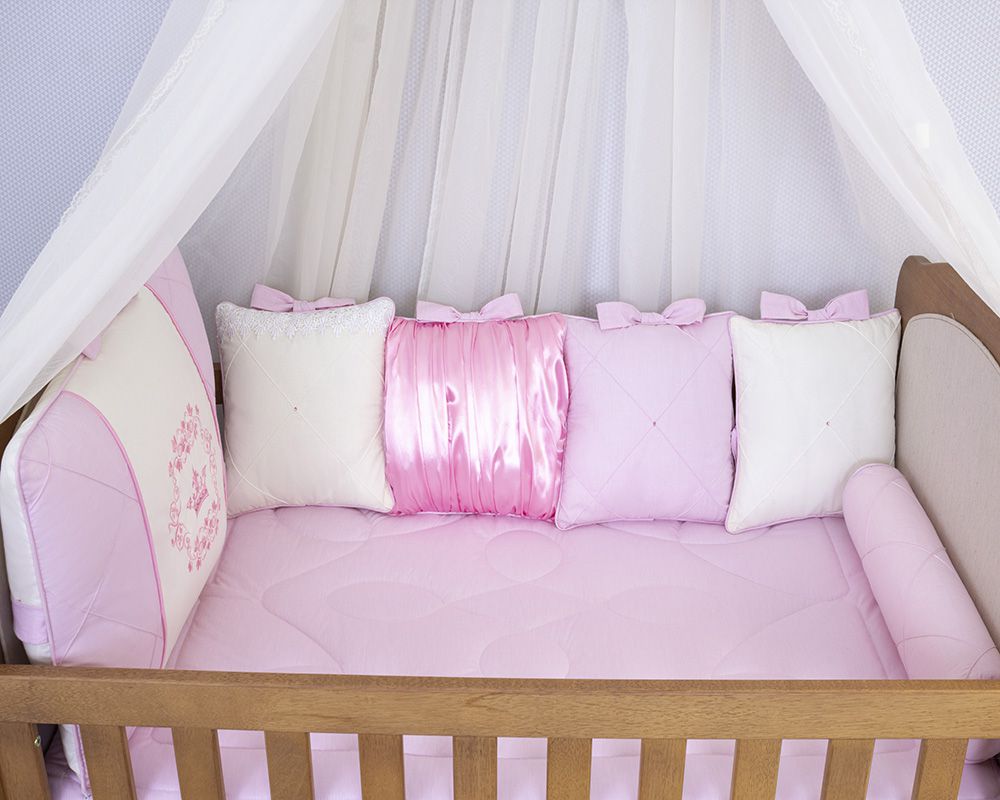 Kit de Berço Luxo Rosa 14 Peças  - Toca do Bebê