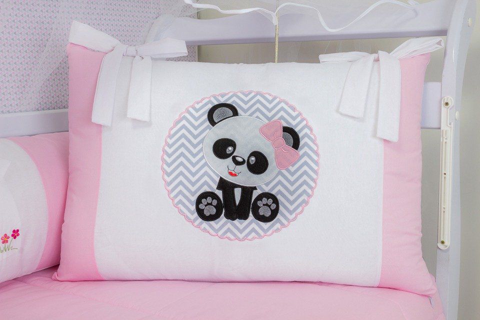 Kit de Berço Panda Baby Rosa 09 Peças  - Toca do Bebê