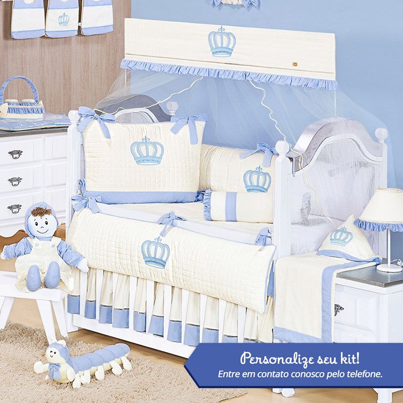 Kit de Berço Personalizado Realeza Azul 09 Peças - Toca do Bebê