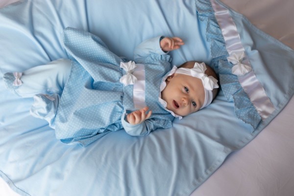 Saída Maternidade Poá Azul Bebê 03 Peças