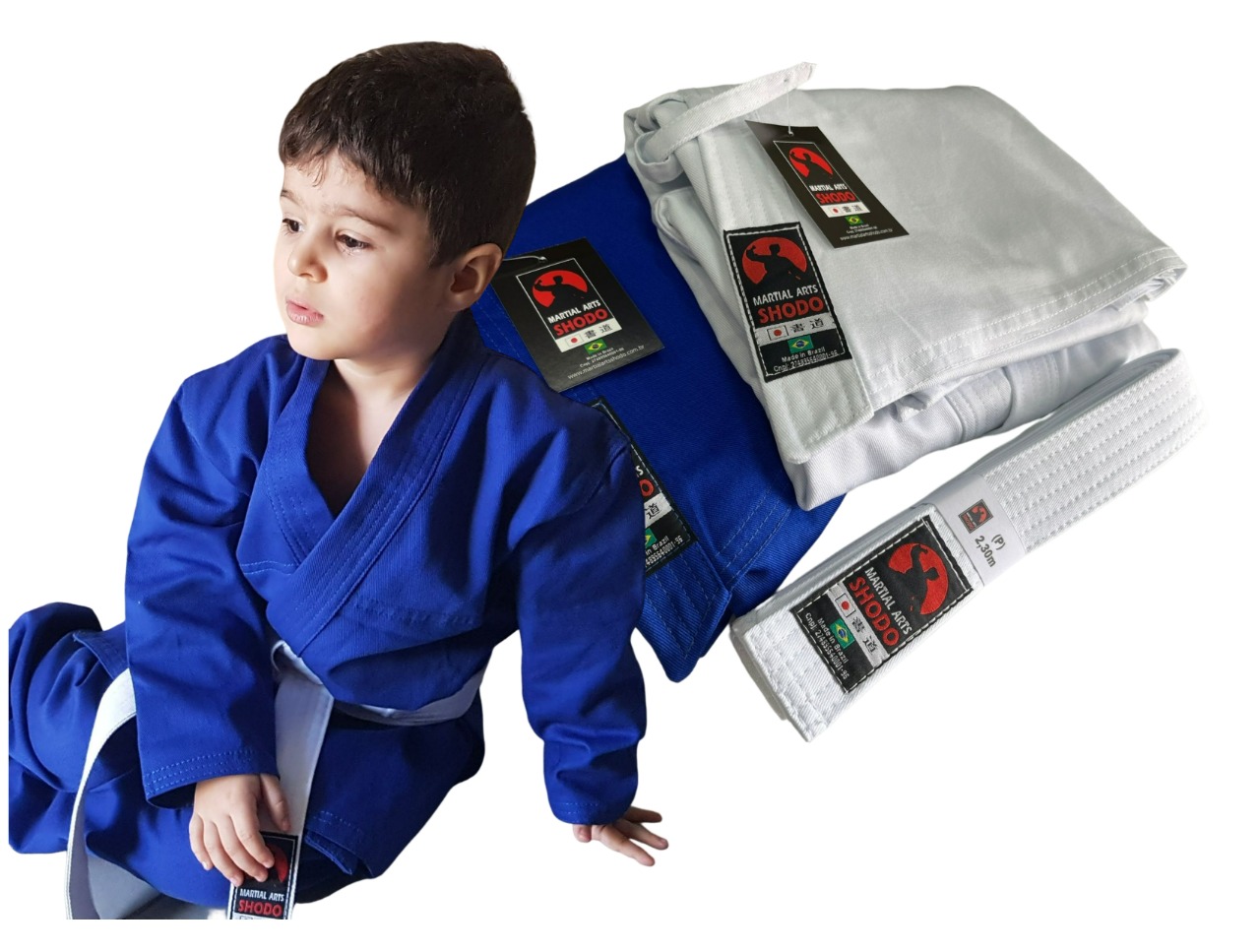 Kimono Judo Infantil Azul ou  Branco Reforçado + faixa branca iniciante