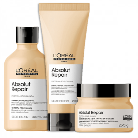 LOreal Professionnel Kit Serie Expert Absolut Repair Gold Quinoa Protein Shampoo 300ml Condicionador 200ml e Mascara 250ml
