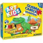 Brinquedos Meninos Quebra Cabeça Divertido Dinossauro T-rex 6 Peças Mdf Para Pintar Tintas Guache Cola Glitter Colorir Acrilex