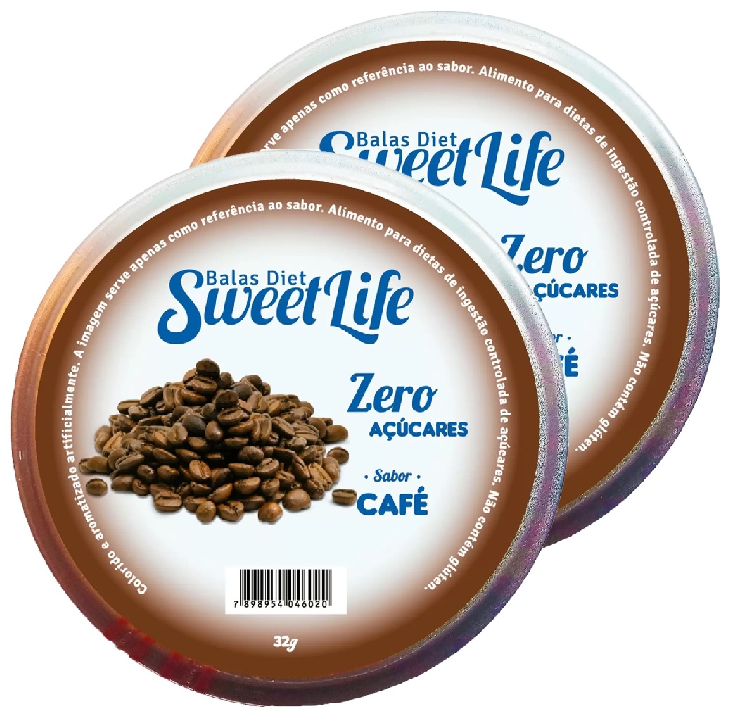 Bala Café Sweet Life Diet Zero Açucar Kit Com 2 Latas 32g Vegana Sem Glúten