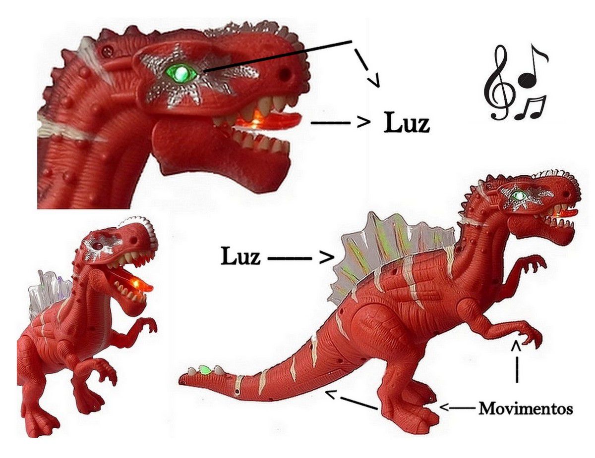 Brinquedo Dinossauro Tiranossauro Rex Articulado com Luz Som Movimentos Vermelho