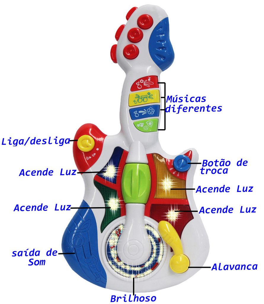 Guitarra Eletrônica Infantil Musical Bebê Criança Menino Menina Bolhas De Sabão Sons Pisca Luzes Brilha Modelo ZP00047 Zoop Toys
