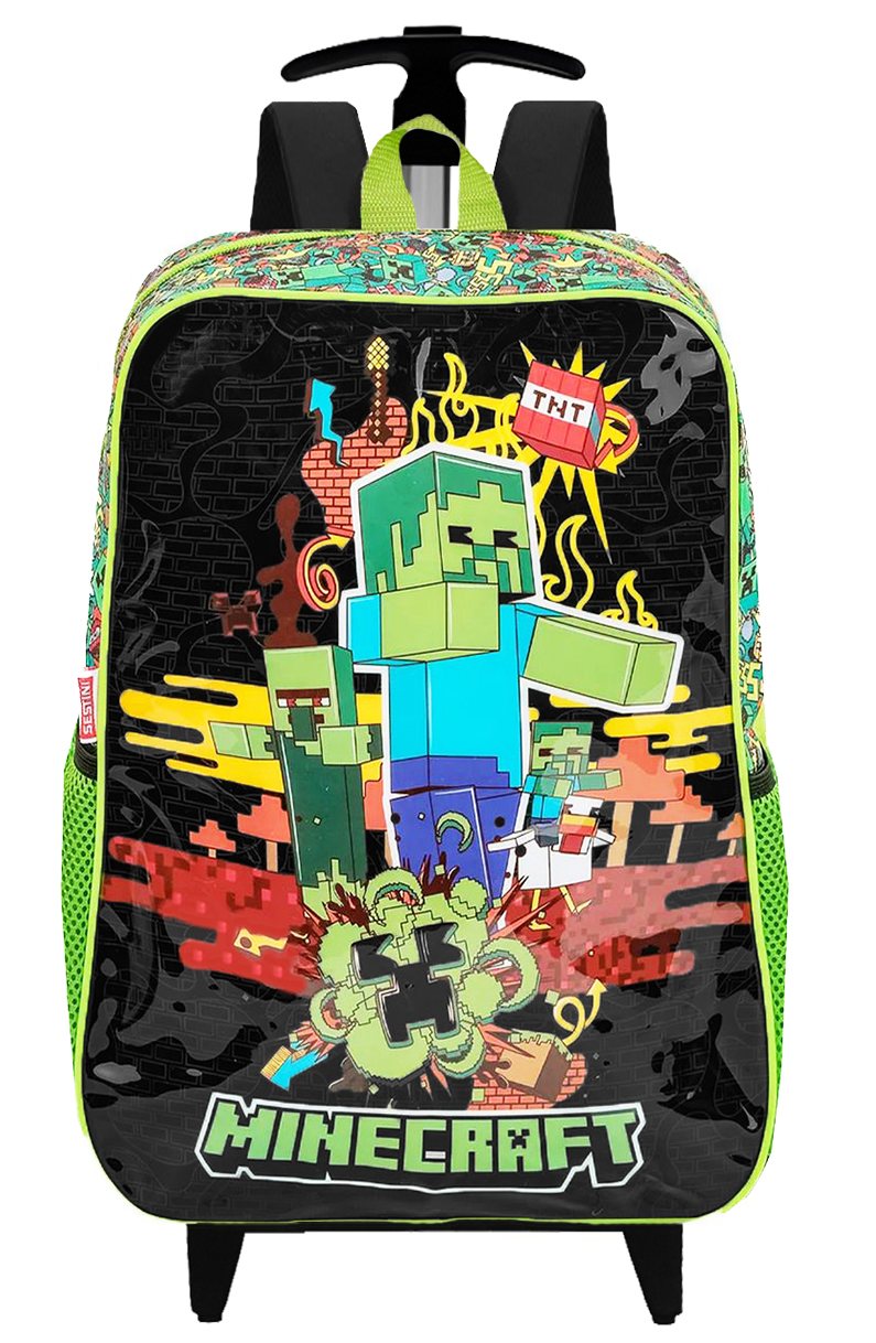 Mochila Masculina Escolar Infantil Bolsa De Costas Rodinhas Minecraft Menino Impermeável Grande Reforçada Sestini