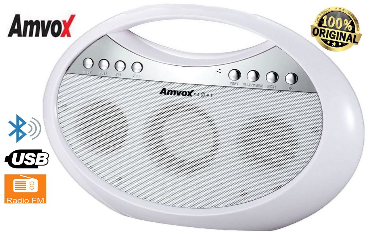 Rádio Portátil Bluetooth Usb Fm Branco Bivolt Pequeno Original Amvox