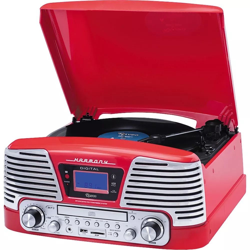 Toca Discos Harmony Raveo Grava Bluetooth cd Rádio Fm Usb Vermelho