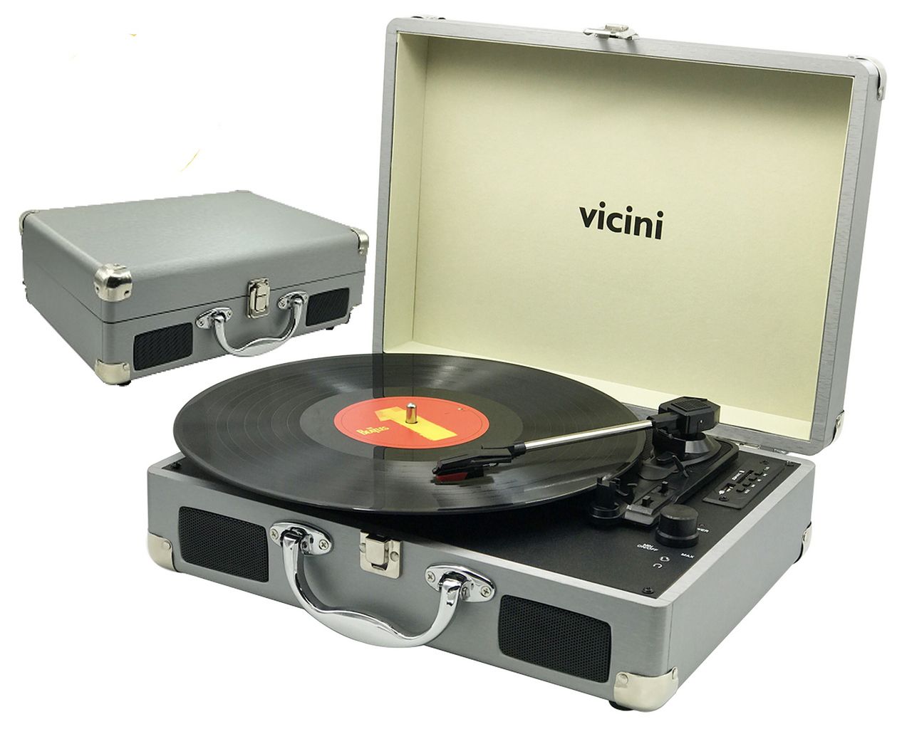 Vitrola Toca Discos Classic Retrô Bluetooth Usb Sd Rádio Fm Grava Reproduz Bivolt Aux Prata VC-285 Vicini Original 