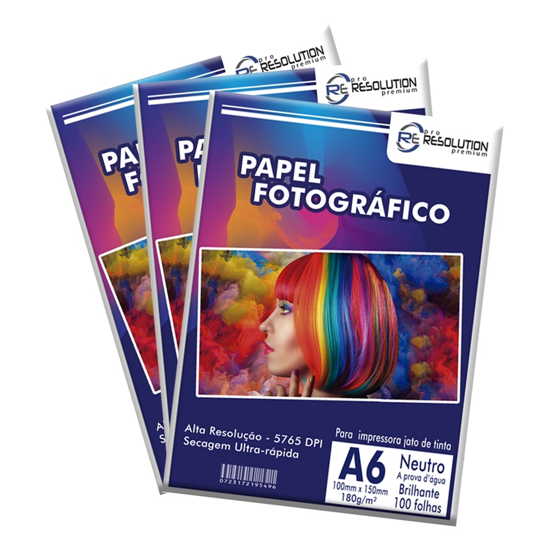 Kit 3 pacotes Papel Fotográfico Pro Resolution A6 10x15 Brilhante 180g