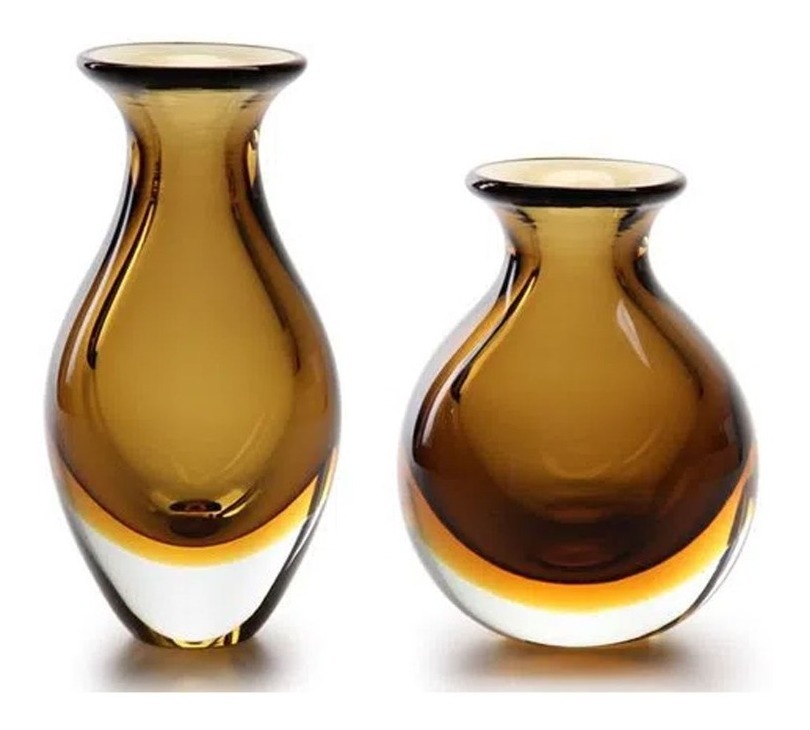Kit 2 Vasos Decorativo Cristal Murano - Bicolor Fumê N2 N3