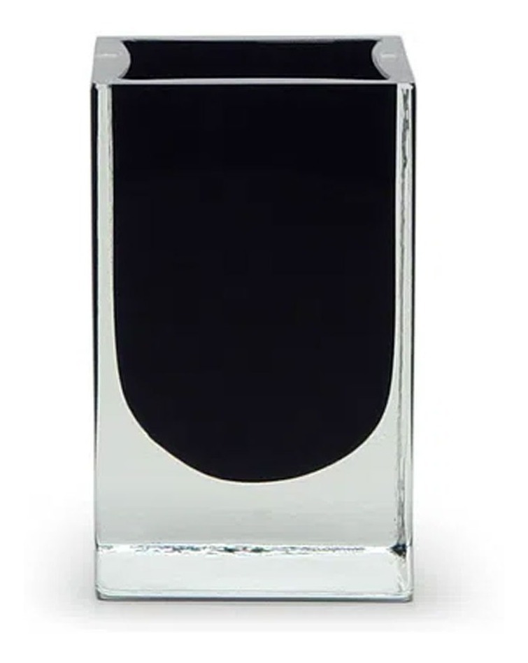 Vaso Decorativo Cristal Murano Preto Quadrado Cadoro