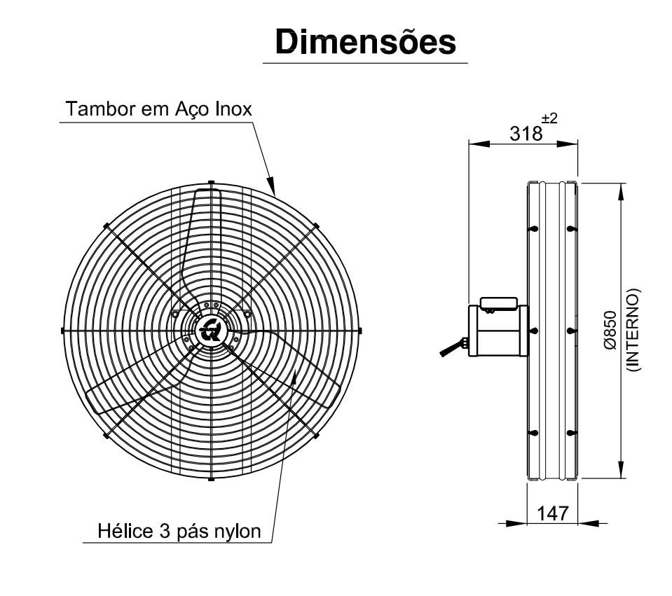 Ventilador Industrial para Aviário 85cm | QLA85 Inox com Grade - Qualitas