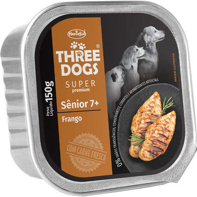 Ração Úmida Three Dogs Super Premium Patê Frango  Cães Sênior 7+ 150g