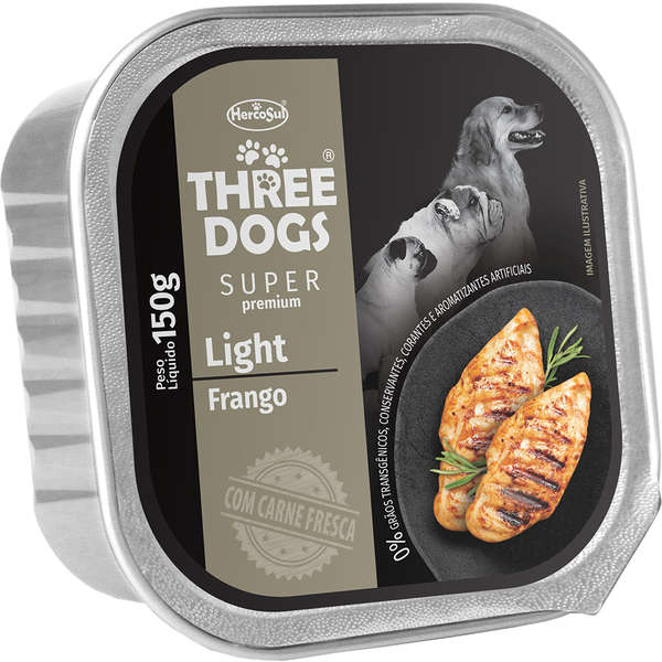 Ração Úmida Three Dogs Super Premium Patê Frango Light Cães Adultos 150g