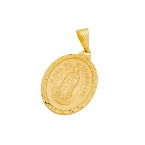 Pingente Medalha Nossa Senhora de Guadalupe Padroeira da América Com Corrente Elo 3x1 Folheada a Ouro 18k