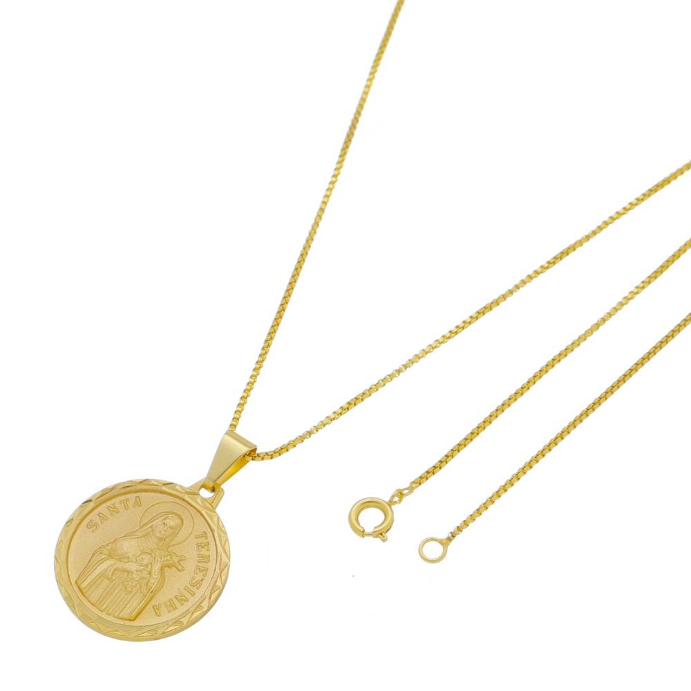 Medalha Santa Terezinha com Corrente Veneziana Folheada a Ouro