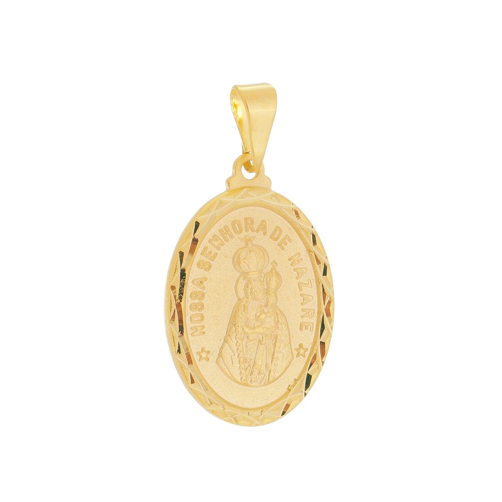 Pingente Medalha Nossa Senhora de Nazaré Folheada a Ouro 18k