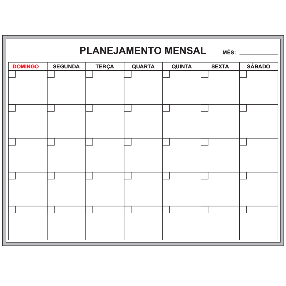 Quadro de Planejamento Mensal - 120 x 90 cm - Clace 1 UN