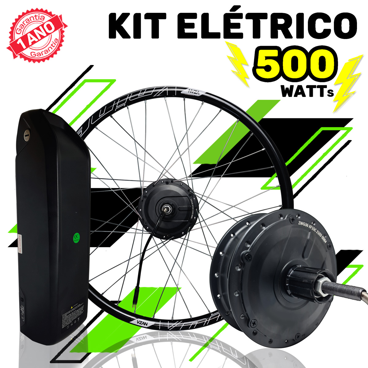 Kit Elétrico para Bicicleta - TecBike - Bateria Preta - 500 Watts 36V - Aro 27,5