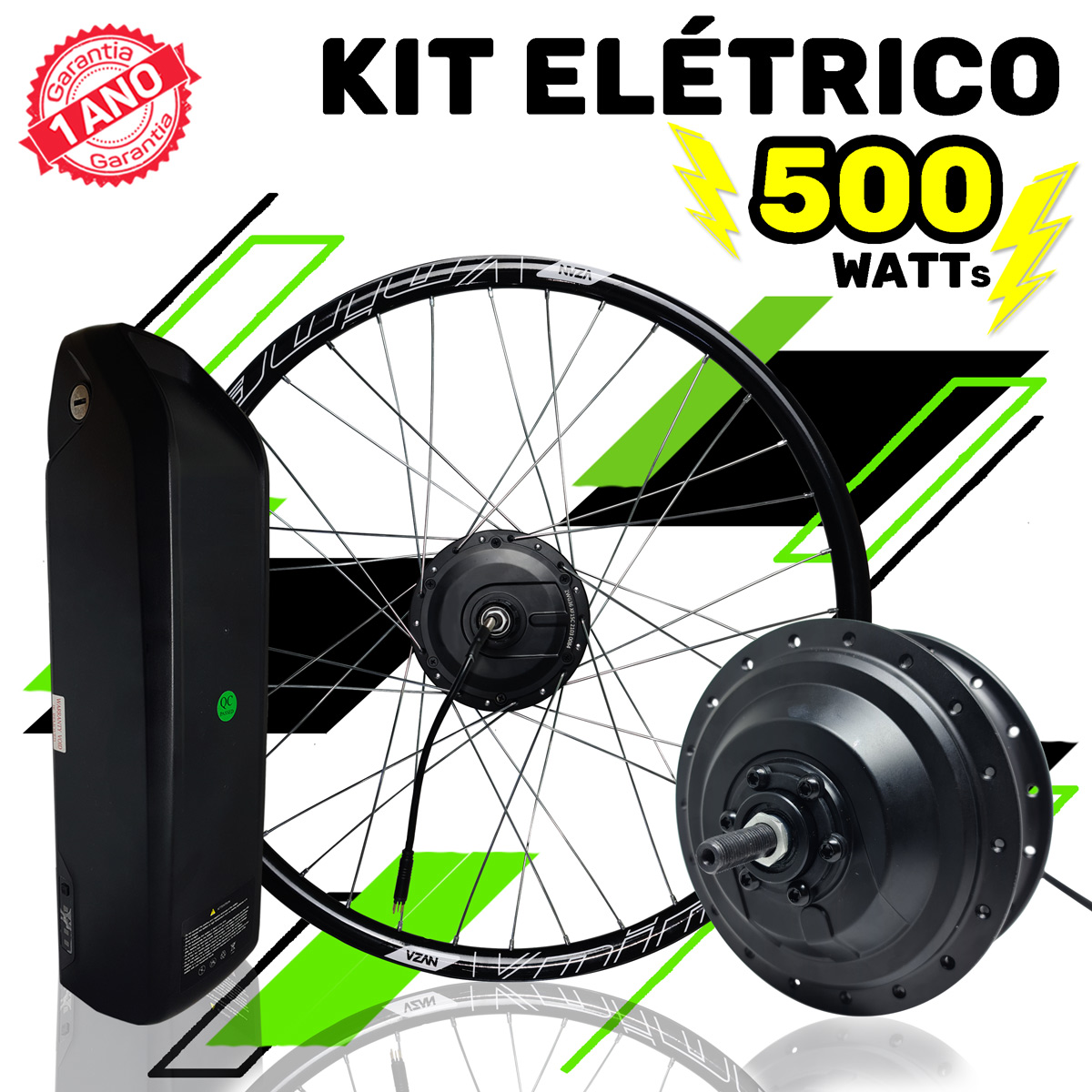 Kit Elétrico para Bicicleta - TecBike - Bateria Preta - 500 Watts 36V - Aro 27,5