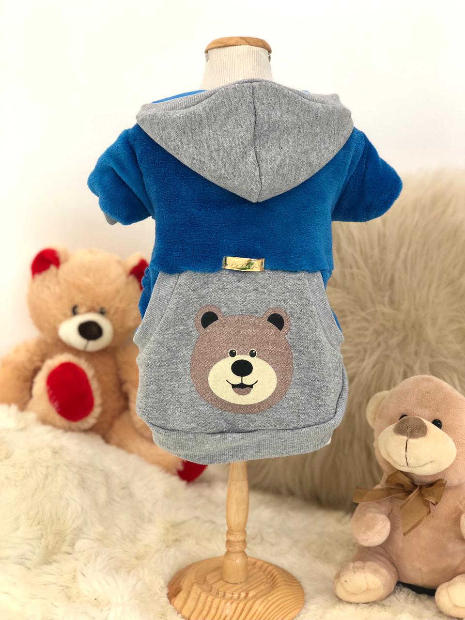 Blusa De Moletom  para Cachorro Ursinho Sorridente Azul