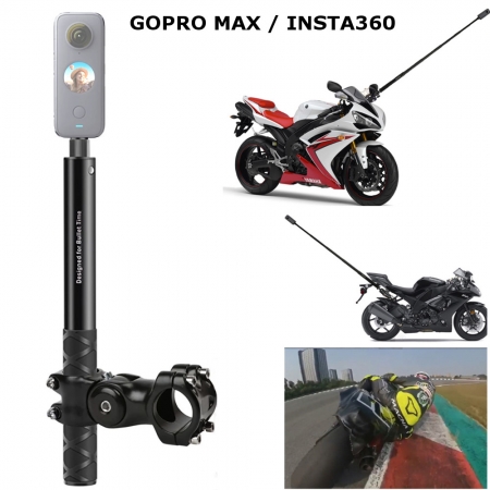 Suporte em Alumínio Para Moto + Bastão de Selfie Invisível Para Insta360 e GoPro Max