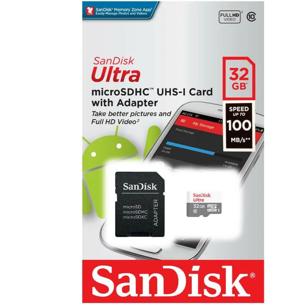 Cartão Memória Sandisk Ultra MicroSDHC 32gb 100MBs