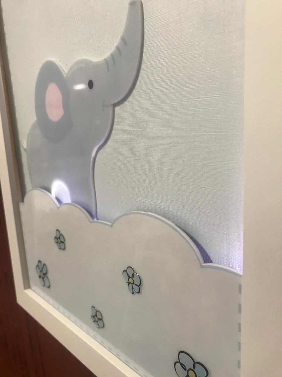 Quadro Infantil 3D C/LED Elefante Azul