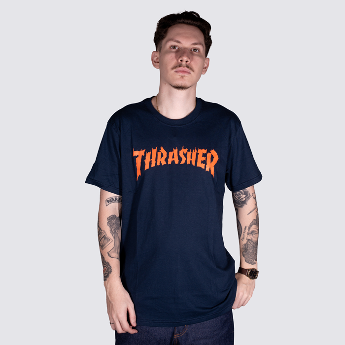Camiseta Thrasher Especial Burn It Down Azul Marinho