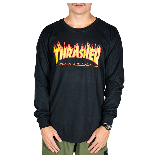 Camiseta Thrasher Flame Manga Longa Preta 1233020004