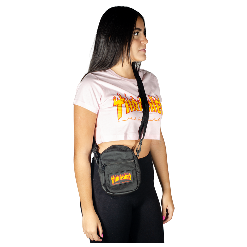 Shoulder Bag Thrasher Flame Logo Patch Preta