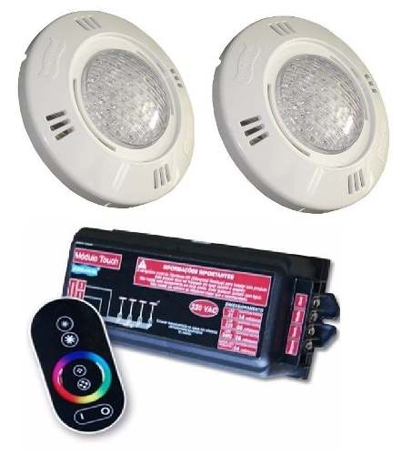 Kit Iluminação Para Piscina 2 Refletor Led Smd 9 Watts Sodramar + Comando com Controle Touch