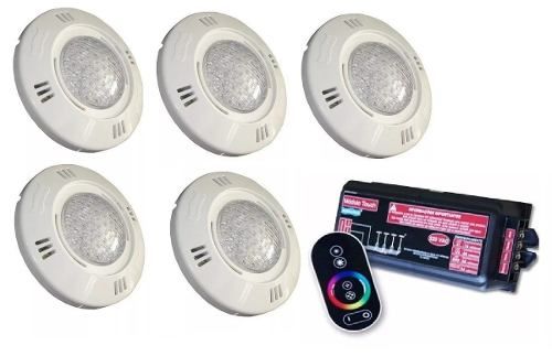Kit Iluminação Para Piscina 5 Refletor Led Smd 9 Watts Sodramar + Comando com Controle Touch
