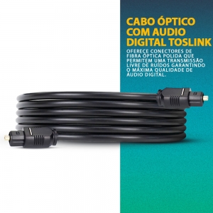 Cabo de Áudio Digital Óptico SPDIF Toslink 1,5 Metros de Espessura Grossa
