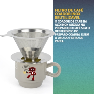 Coador de Café Inox Filtro de Café Equivalente ao 100 Reutilizável Lavável Malha Dupla