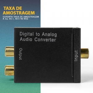Conversor Áudio Digital Óptico Toslink e Coaxial p/ Analógico Rca e P2 Xtrad XT-5529 + Cabo DC 5V