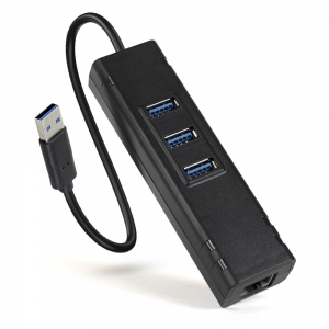HUB USB 3.0 com 3 Entradas USB e Porta Adaptador de Rede Ethernet RJ45 Até 1000 Mbps Exbom UHL-300