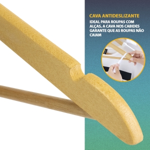 Kit 3 Cabides De Madeira Natural Com Verniz Multifuncional Roupas Adulto Atacado 44,5x22cm